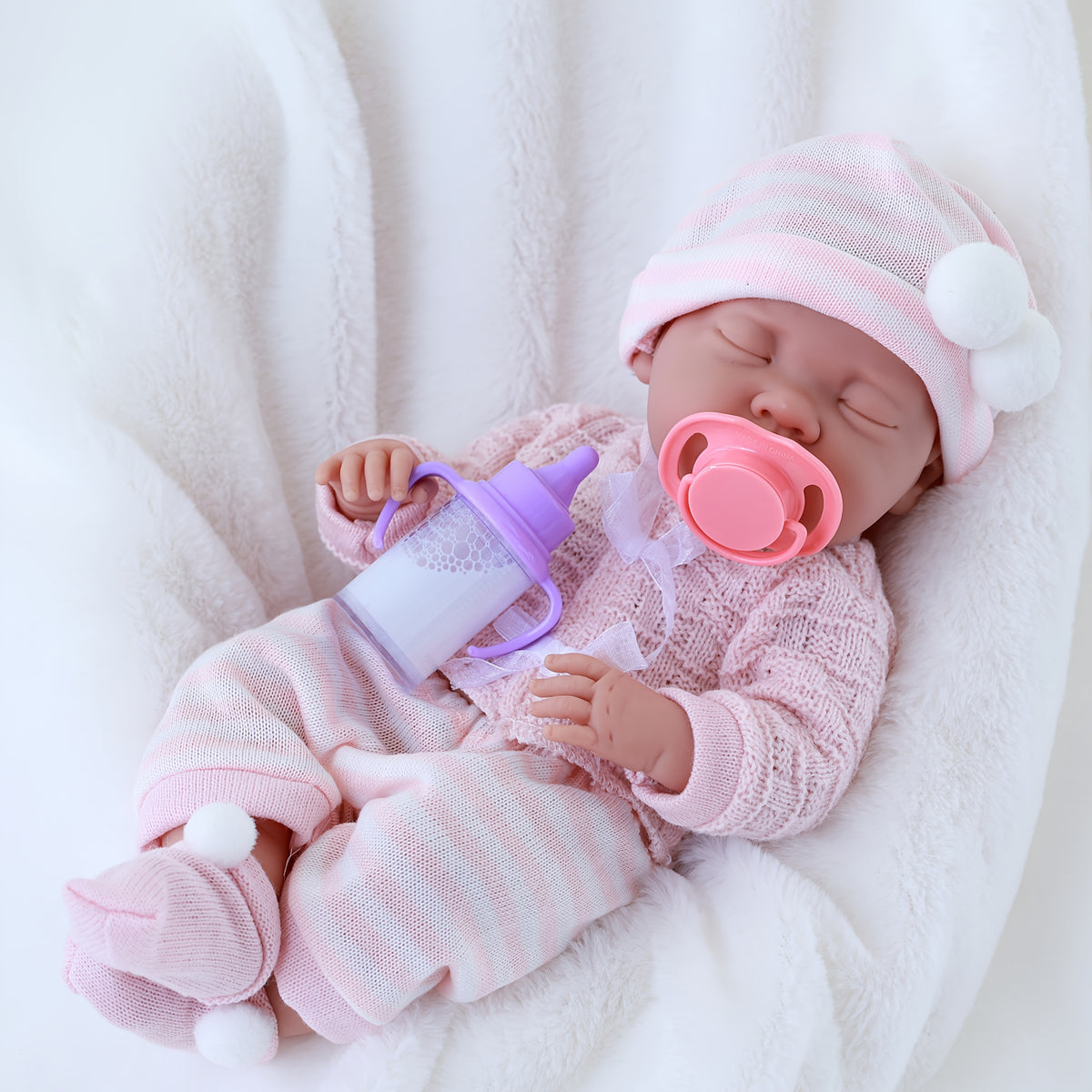 Realistic Reborn Baby Doll in Sleeping Pose with Pink Bunny Outfit