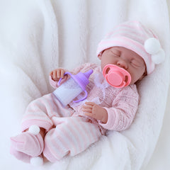 Realistic Reborn Baby Doll in Sleeping Pose with Pink Bunny Outfit