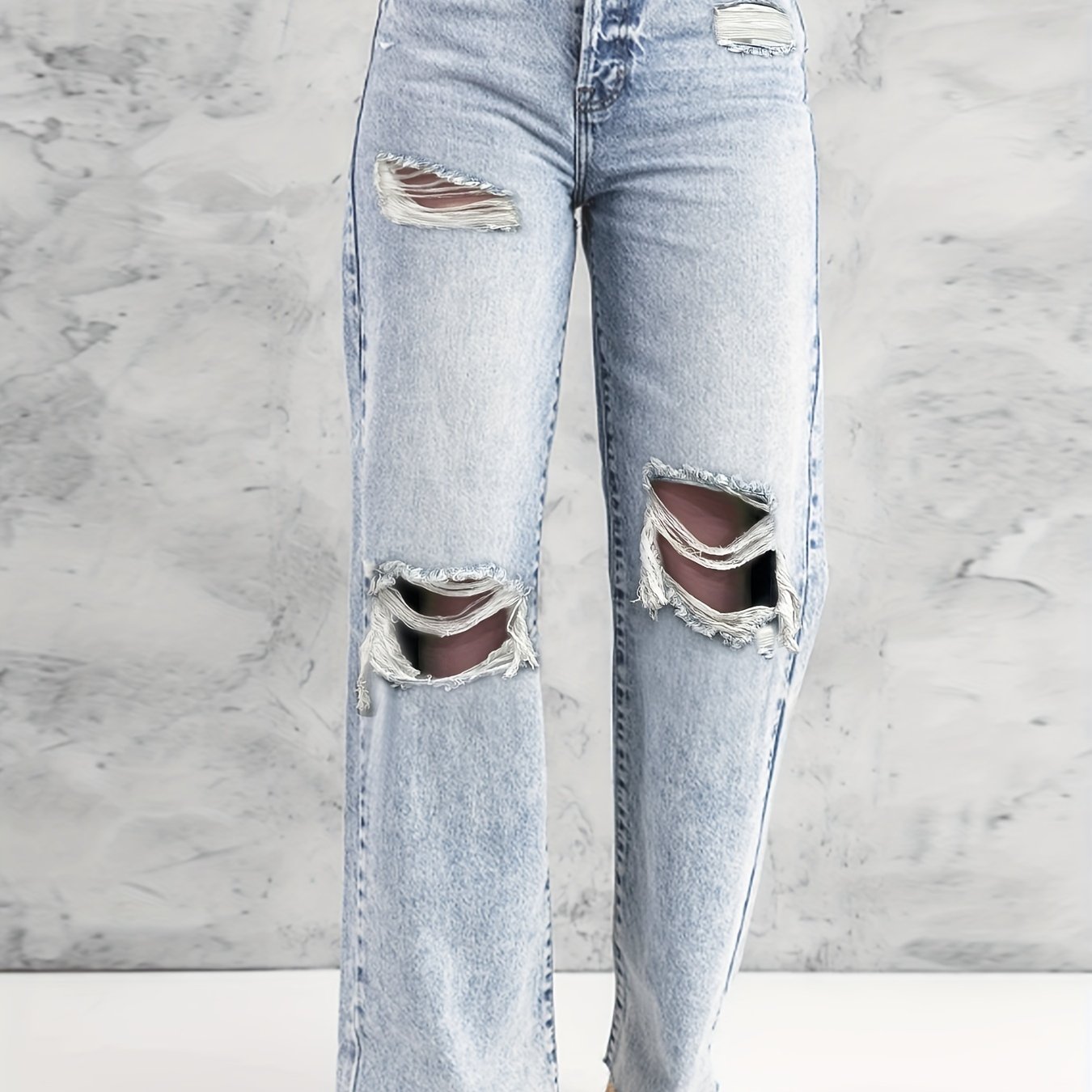 Women's Plus High Rise Ripped Wide Leg Jeans