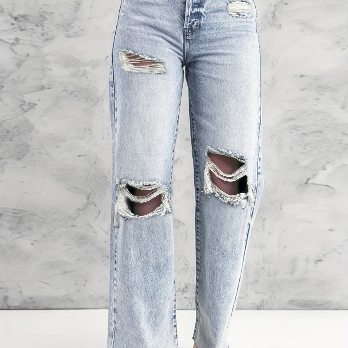 Women's Plus High Rise Ripped Wide Leg Jeans