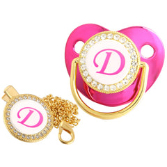 Pink Letter Baby Pacifier With Chain Clip