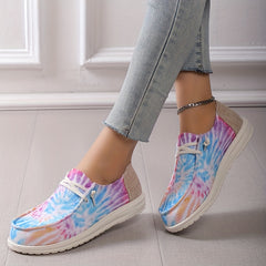 Tie Dye Canvas Low Top Sneakers Lace Up Casual Slip On Loafers