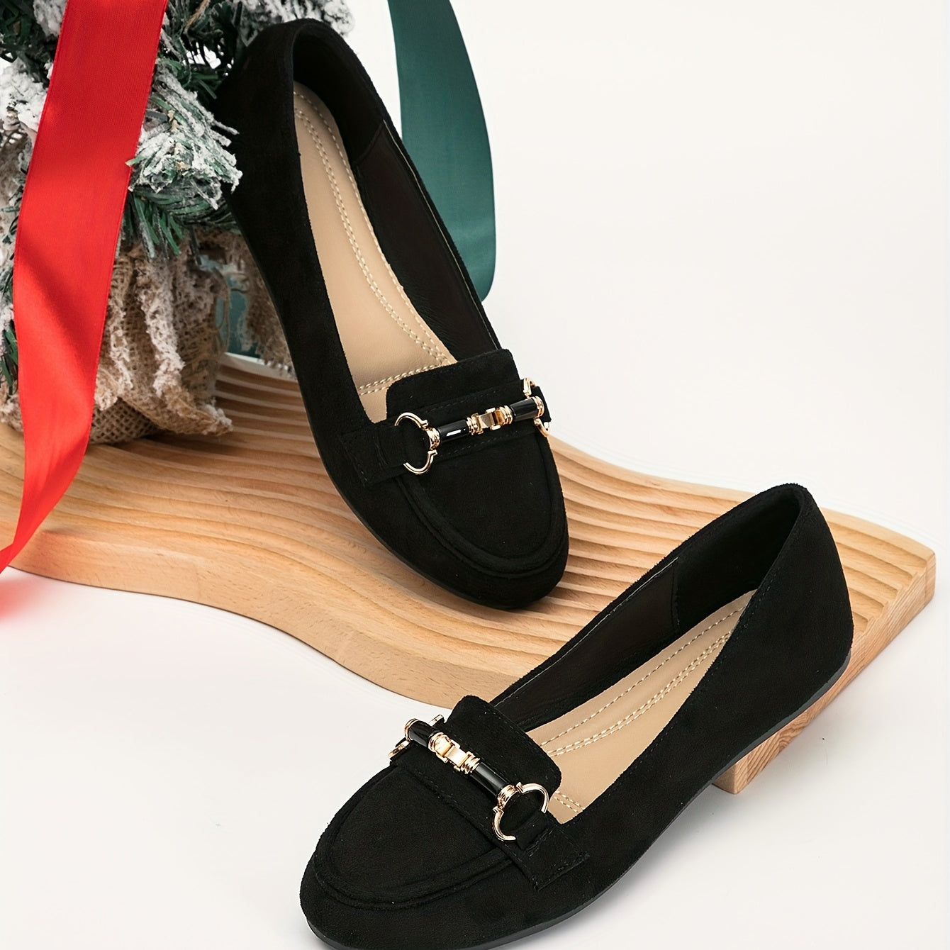 Metal Buckle Slip On Flat Loafers Casual Moccasin Shoes