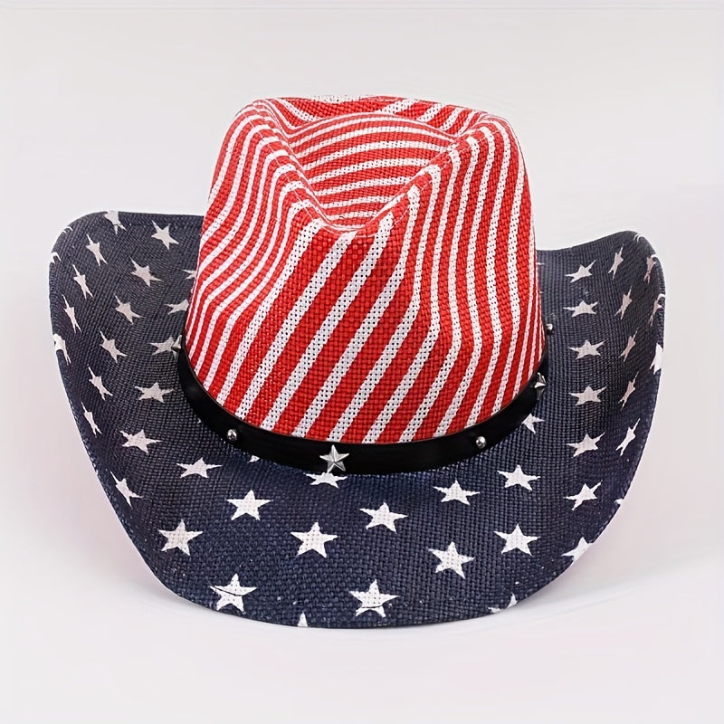 Vintage Western Straw Jazz Hat Patriotic Cap For Women & Men