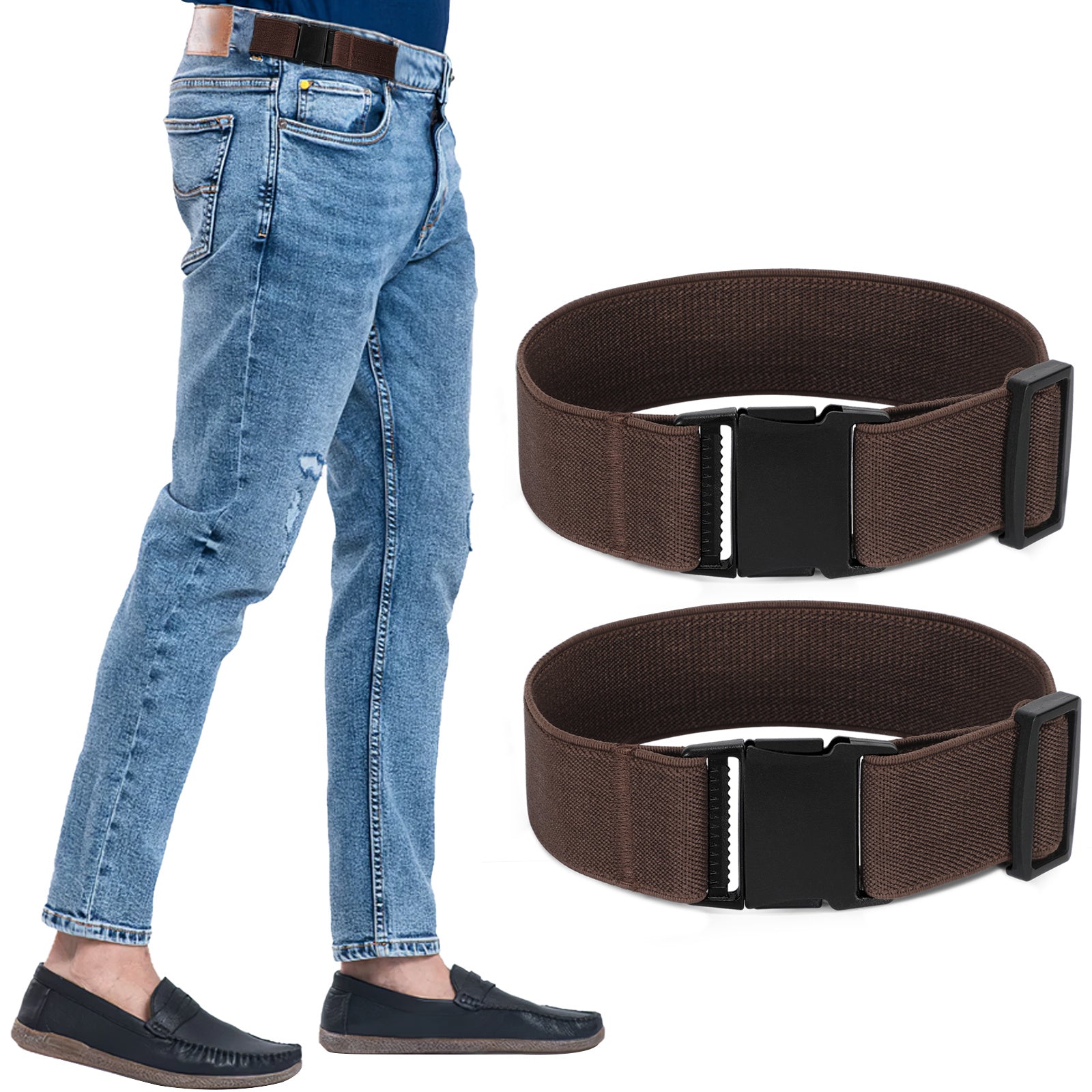 2 Pack Ruicyg No Buckle Elastic Belts For Jeans Invisible Pants Adjuster