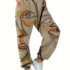 Y2K Sporty Plus Size Graffiti Print Stretch Baggy Pants