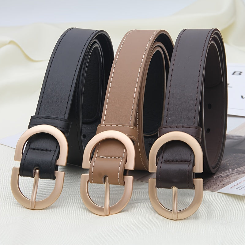 Women Leather Belt For Jeans Pants Dress Waist Belt With Golden Buckle