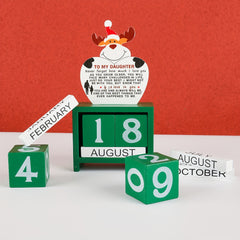 Wooden Block Desktop Calendar Christmas Decor Engraved Santa Reindeer Snowman