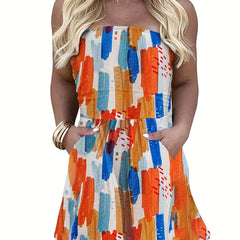 Colorful Off Shoulder Jumpsuit with Pockets