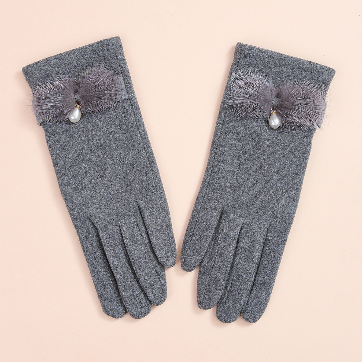 Winter Knitted Warm Gloves Faux Pearl Decor Gloves Windproof