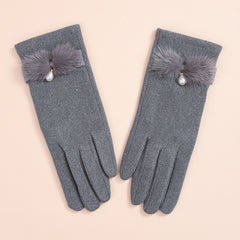 Winter Knitted Warm Gloves Faux Pearl Decor Gloves Windproof