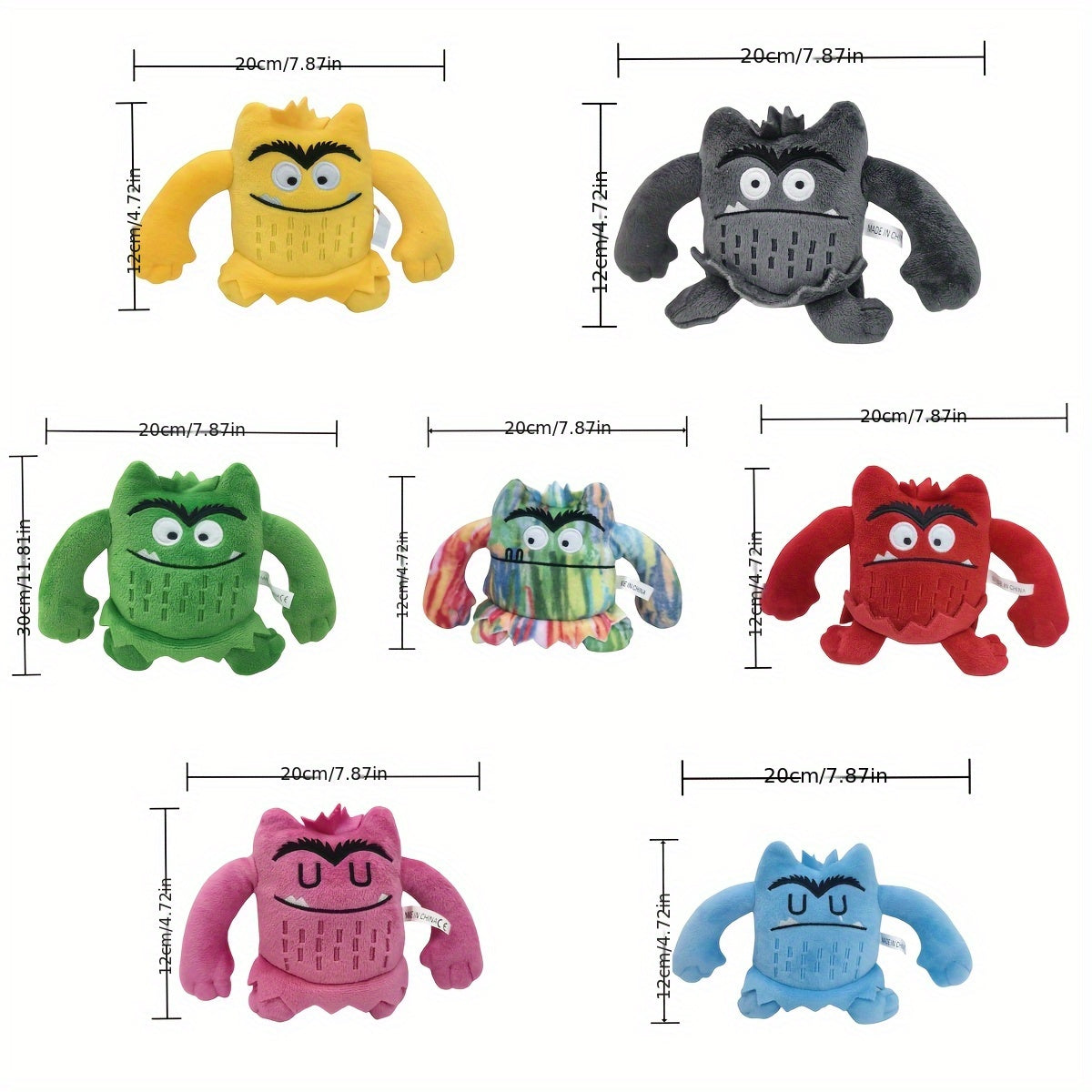 7pcs Mixed Emotion Monster Plush Toy Set Cartoon Mood Expression Dolls