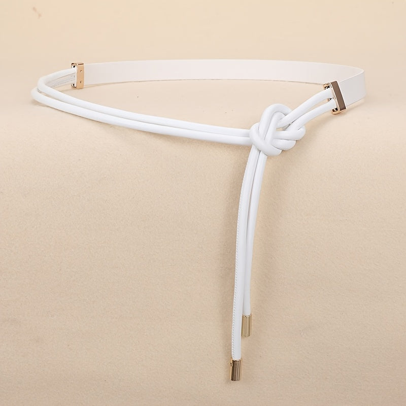 Vintage Thin Knotted Belt PU Leather Outerwear Belts for Women