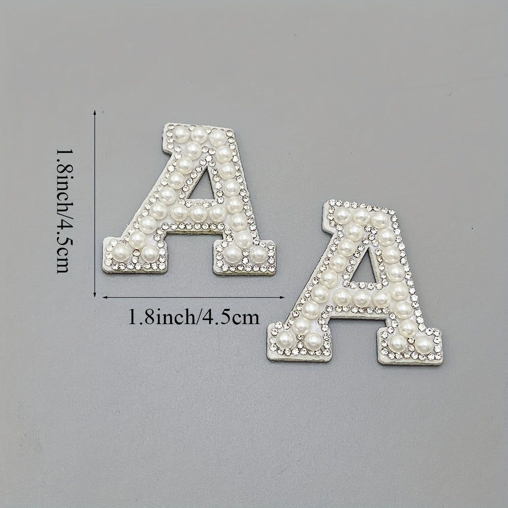 2pcs Pearl Rhinestone Letter Patch Sticker DIY Clothes Decoration