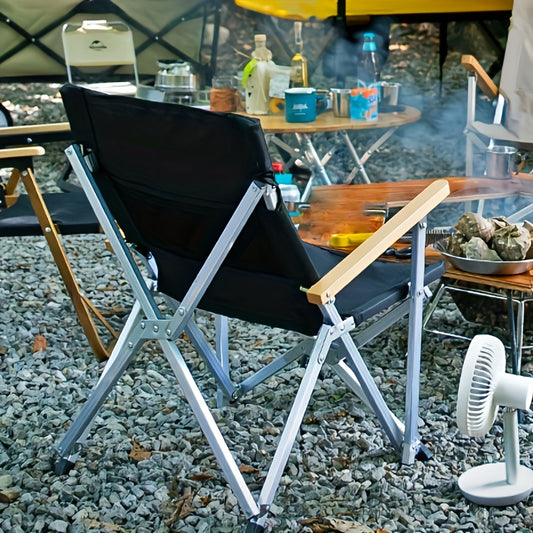 Folding Chair Aluminum Alloy Wood Armrests for Outdoor Camping Picnic