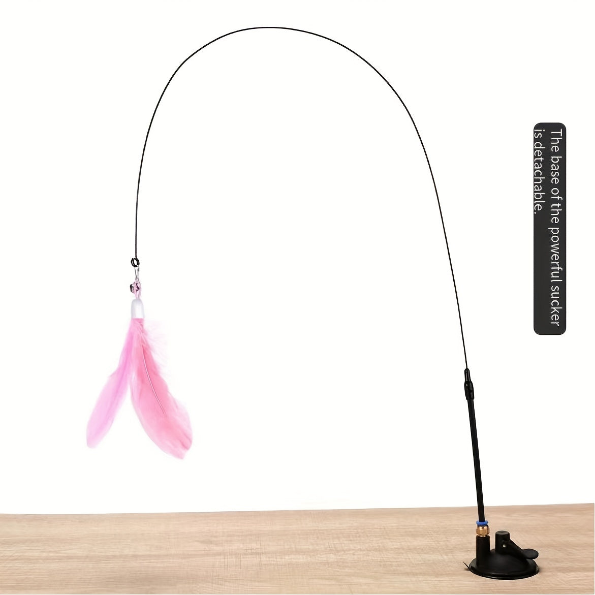 Feather Decor Cat Teaser Stick With Suction Cup & Bell Toy