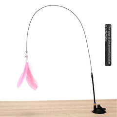 Feather Decor Cat Teaser Stick With Suction Cup & Bell Toy