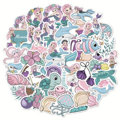 50pcs Mermaid Stickers Waterproof Vinyl Art for Water Bottles & Notebooks