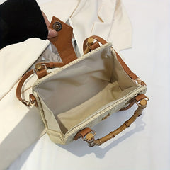 Straw Woven Crossbody Bag Bamboo Handle Satchel Purse