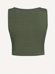 Sexy V Neck Twist Front Tank Top Sleeveless Solid