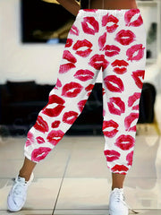  Y2K Pants Women's Plus Kiss Print Joggers