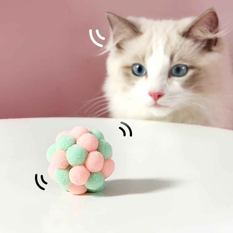 Rainbow Wool Ball Toy with Bell for Playful Cats