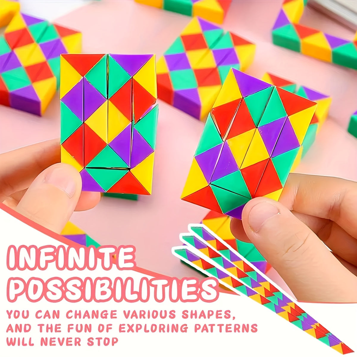 6pc Mini Rainbow Fidget Snake Cube Puzzle Toys for Youngsters Ages 3