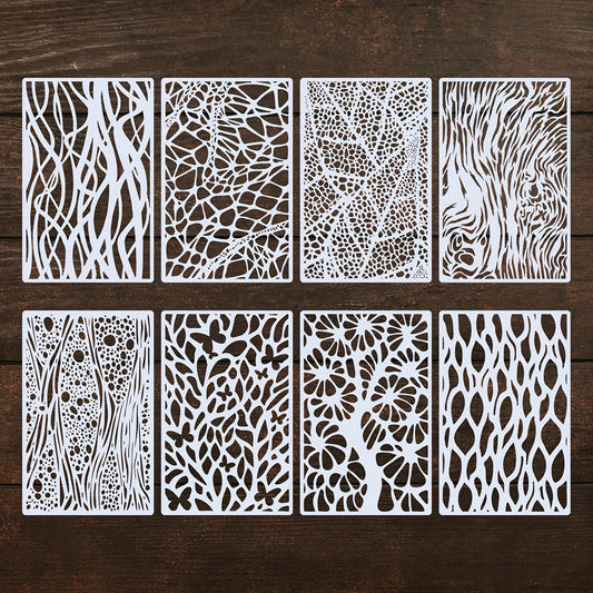 8pcs Art Texture Painting Stencils Reusable Plastic Stencils Laser Cut Template