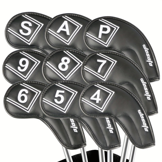 9 Pcs PU Leather Golf Headcovers Waterproof Putter Club Cover