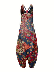 Plus Size Casual Jumpsuit Women's Plus Floral Print V Neck Jumpsuit