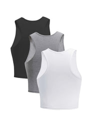 3 Pack Plus Size Basic Tank Top Women's Plus Plain Round Neck Medium Stretch