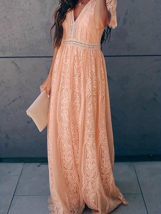 Lace Solid Short Sleeve Ankle Dress for Party Women's Clothing