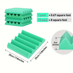 12pcs High Density Triangular Slot Sound Absorbing Cotton Green