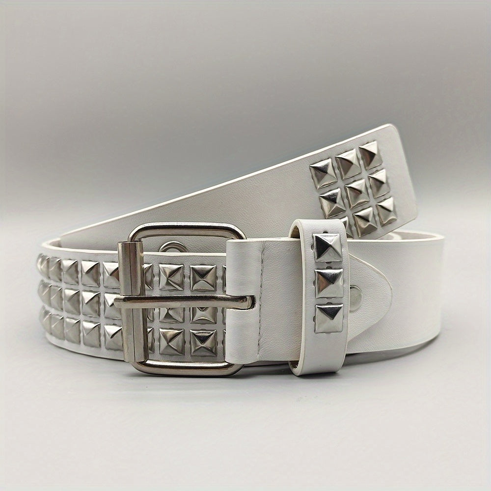 Metal Square Pin Buckle Belt Hip Hop Rivet Wide Waist Belts Punk PU Leather Pant