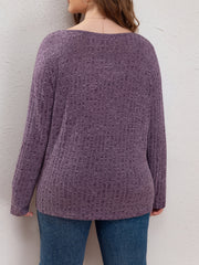  Solid Textured Long Sleeve Sweater