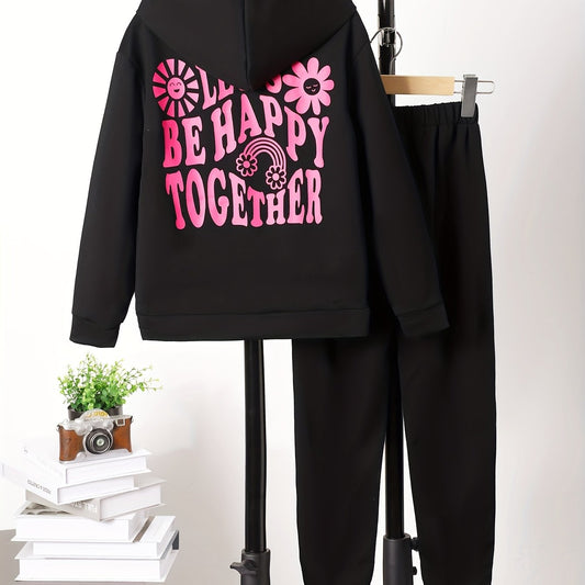 Girl's Casual 2pcs Hoodie & Sweatpants Set Kids Clothes For Spring Fall