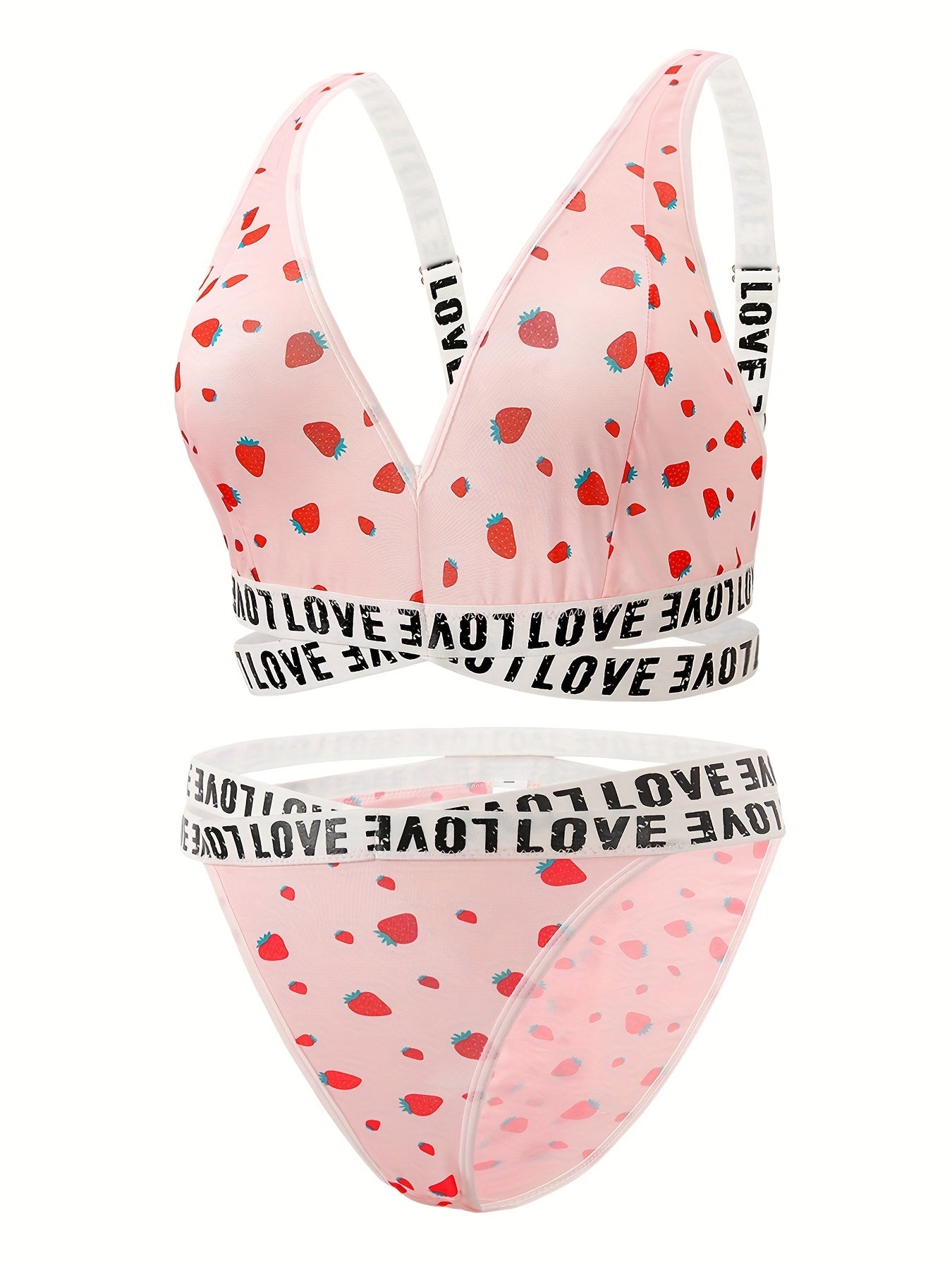  Strawberry Print Cross Front Bra & Underwear Set