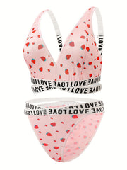  Strawberry Print Cross Front Bra & Underwear Set