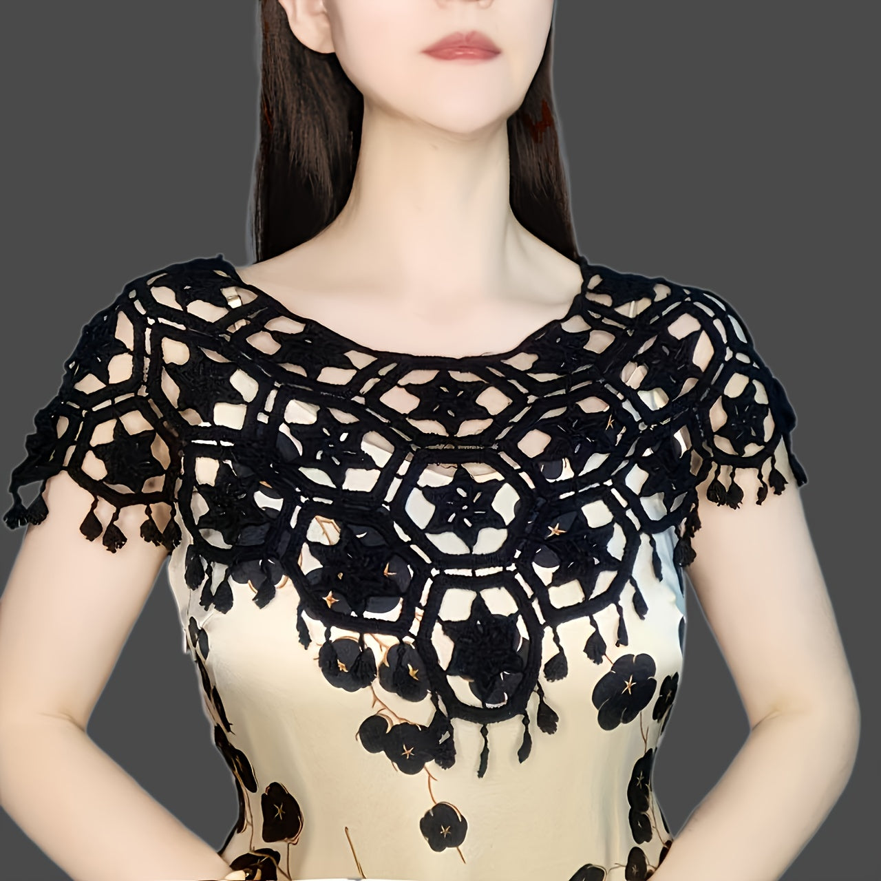 Vintage Hollow Out Tassel Shawl & Breathable Wrap