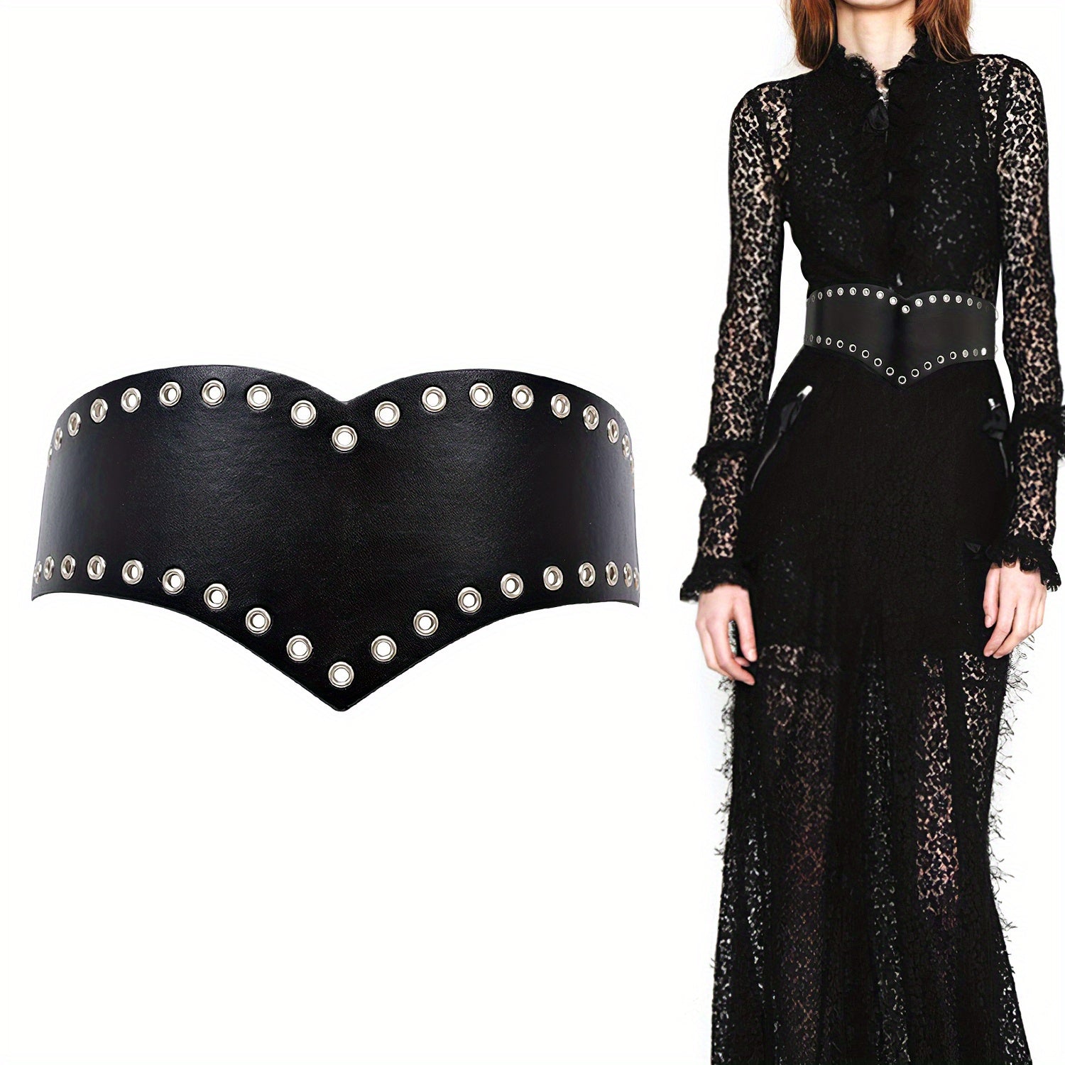 Eyelet Hollow Out Wide Belt Punk Elastic Waistband
