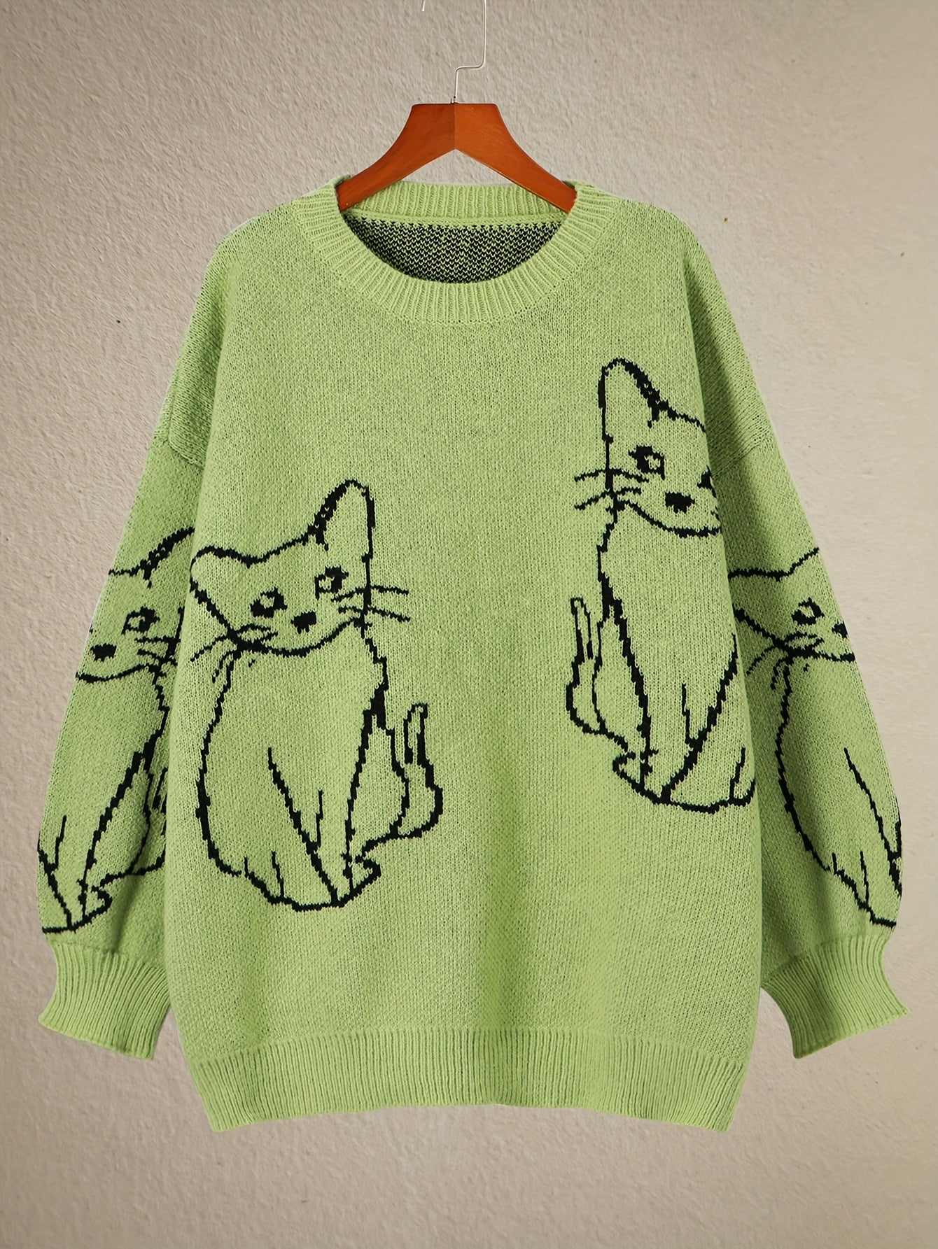  Y2K Cat Pattern Crew Neck Sweater