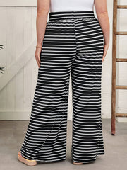  Striped Print High Waist Wide Leg Trousers