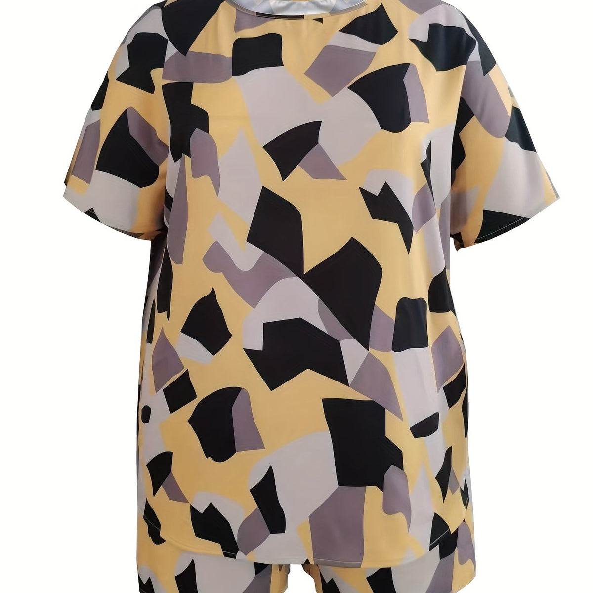 Women's Plus Geometric Print Top & Shorts Set