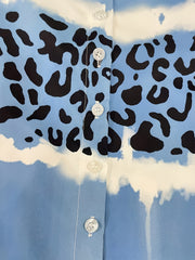  Colorblock Leopard Print Round Neck Blouse