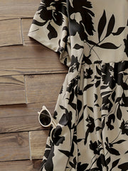 Women's Plus Floral Print V Neck Stretch Dress With Pockets