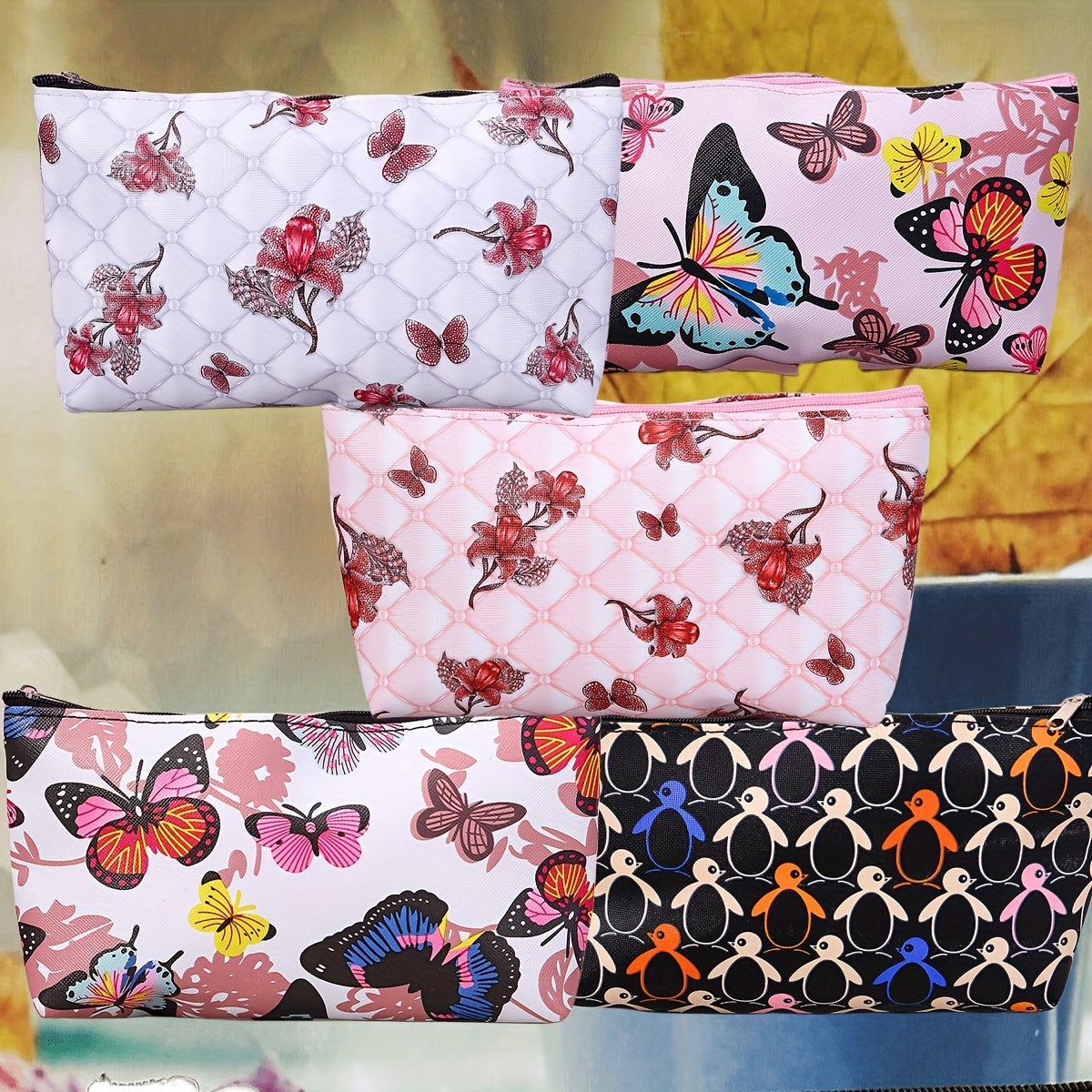 Flower Butterfly Print Cosmetic Bag Travel Storage Pouch