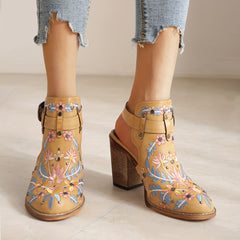 Embroidered & Studded Chunky Heeled Boots