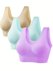 3pcs Seamless Wireless Sports Bras Breathable Comfort Fit