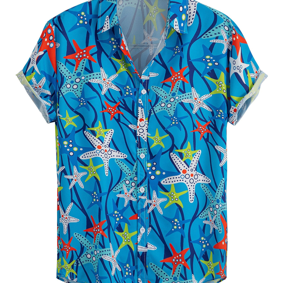 Men's Starfish Print Button Up Shirt for Beach Summer