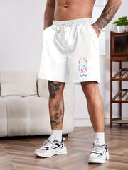 Cartoon Bear Print Men's Comfy Shorts Summer Drawstring Casual Loose Shorts